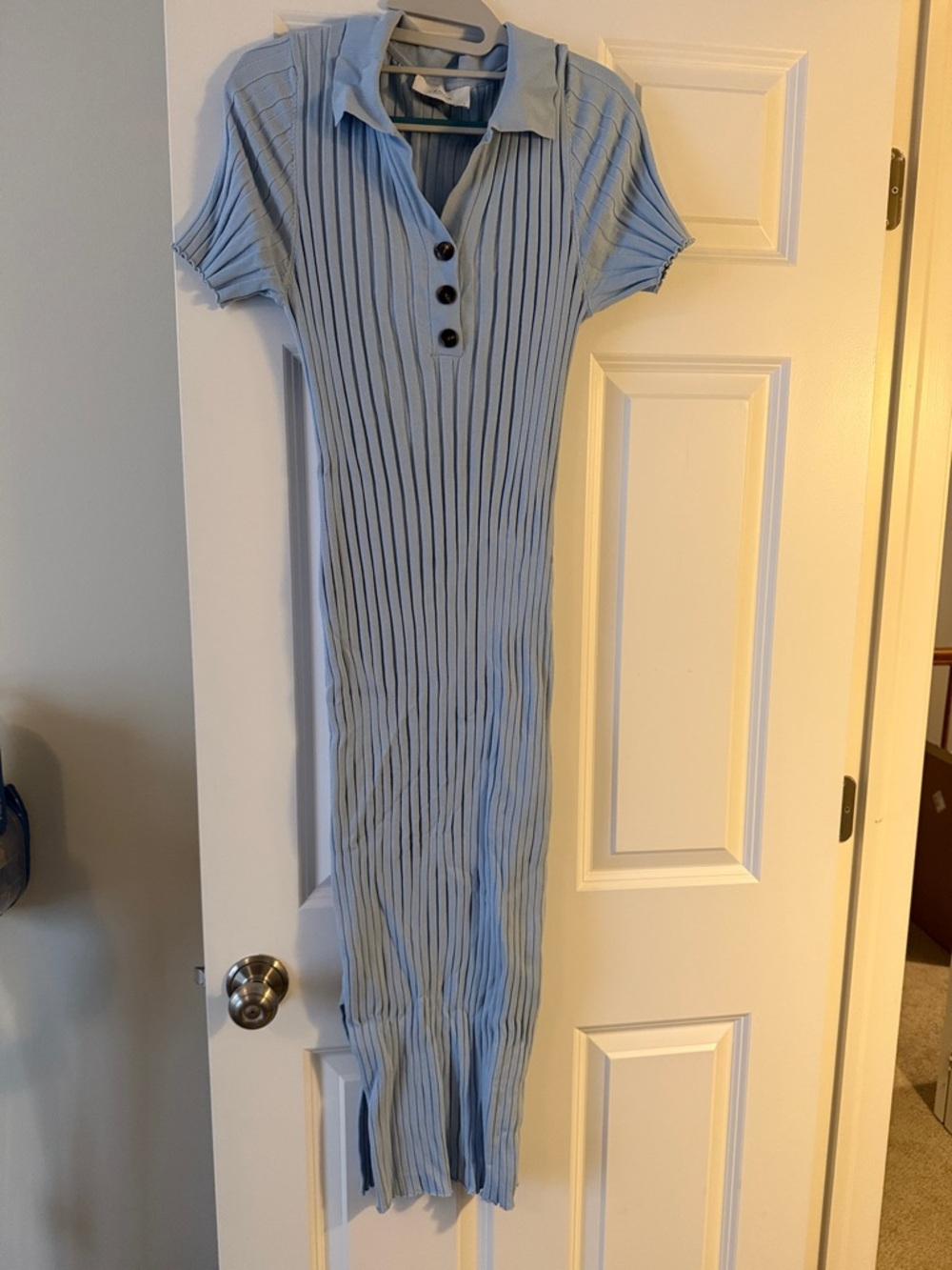 Ribbed Polo Midi Dress in Light Blue